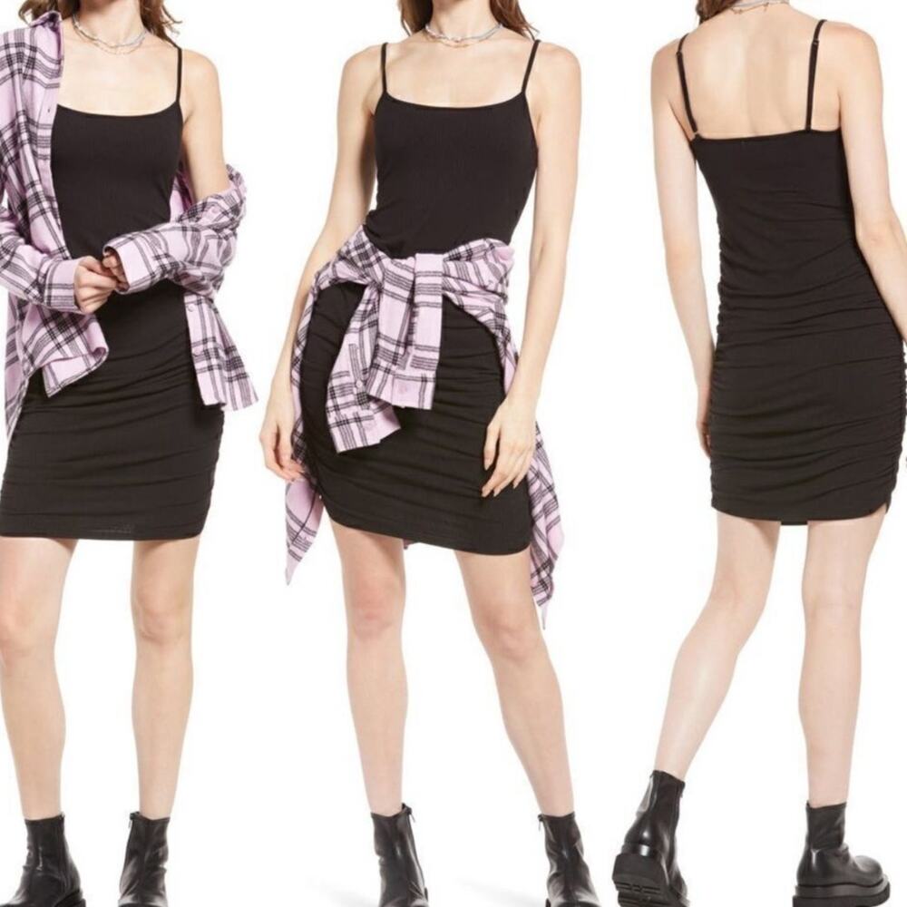 new Nordstrom BP. medium ruched ribbed cami strappy mini dress D1 3130